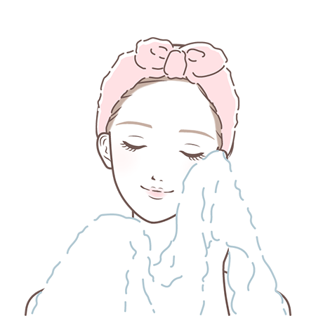 タオルでそっと顔の水気を取る女性のイラスト